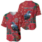 Tui Meri Kirihimete Personalised Baseball Jersey Pohutukawa Flowers Red Motif - Aussie Hoodie