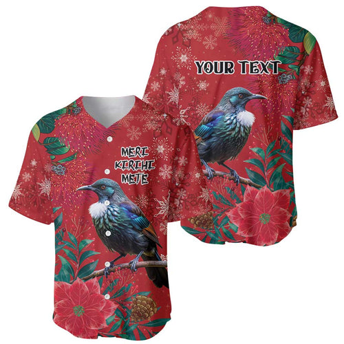 Tui Meri Kirihimete Personalised Baseball Jersey Pohutukawa Flowers Red Motif - Aussie Hoodie