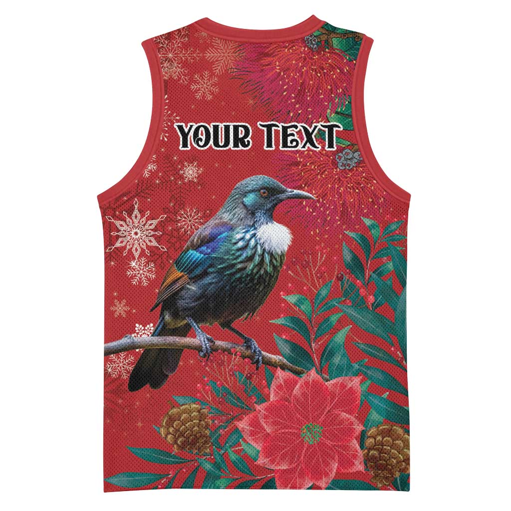 Tui Meri Kirihimete Personalised Basketball Jersey Pohutukawa Flowers Red Motif - Aussie Hoodie