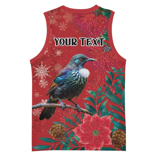 Tui Meri Kirihimete Personalised Basketball Jersey Pohutukawa Flowers Red Motif - Aussie Hoodie