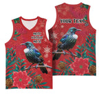 Tui Meri Kirihimete Personalised Basketball Jersey Pohutukawa Flowers Red Motif - Aussie Hoodie