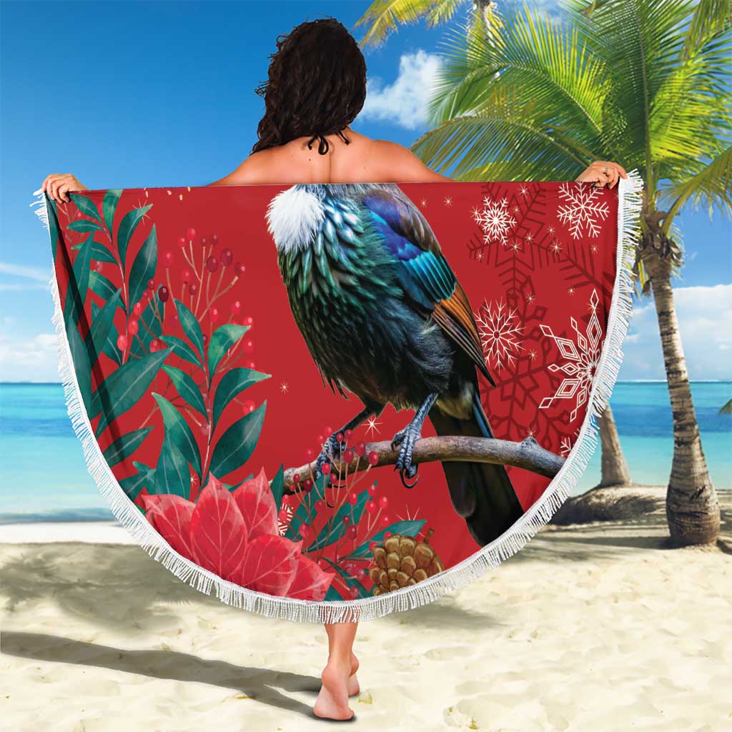 Tui Meri Kirihimete Personalised Beach Blanket Pohutukawa Flowers Red Motif - Aussie Hoodie