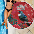 Tui Meri Kirihimete Personalised Beach Blanket Pohutukawa Flowers Red Motif - Aussie Hoodie