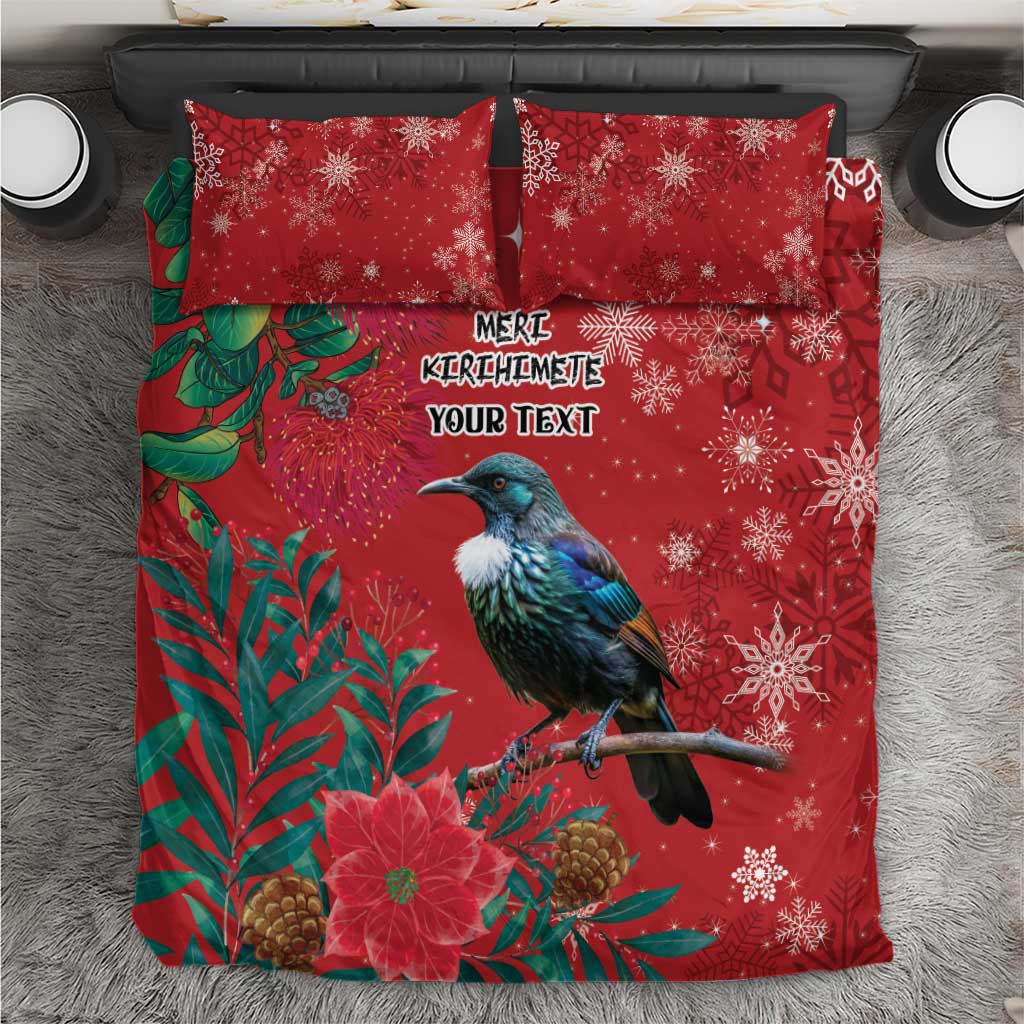 Tui Meri Kirihimete Personalised Bedding Set Pohutukawa Flowers Red Motif - Aussie Hoodie