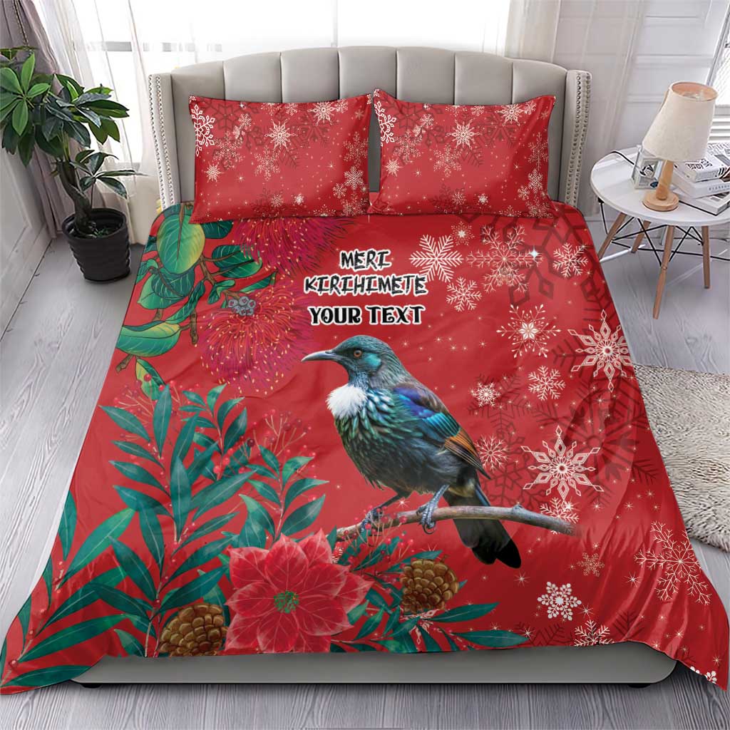 Tui Meri Kirihimete Personalised Bedding Set Pohutukawa Flowers Red Motif - Aussie Hoodie