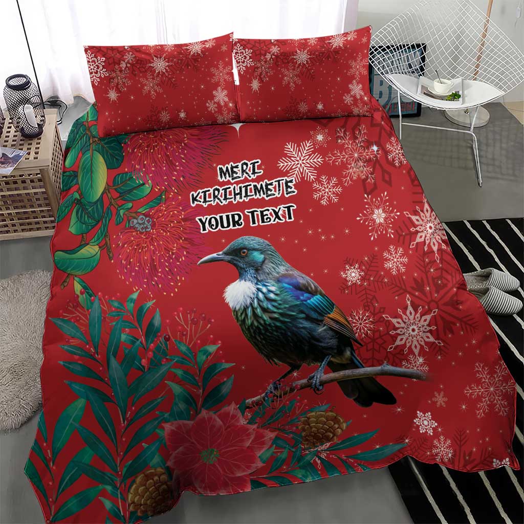 Tui Meri Kirihimete Personalised Bedding Set Pohutukawa Flowers Red Motif - Aussie Hoodie