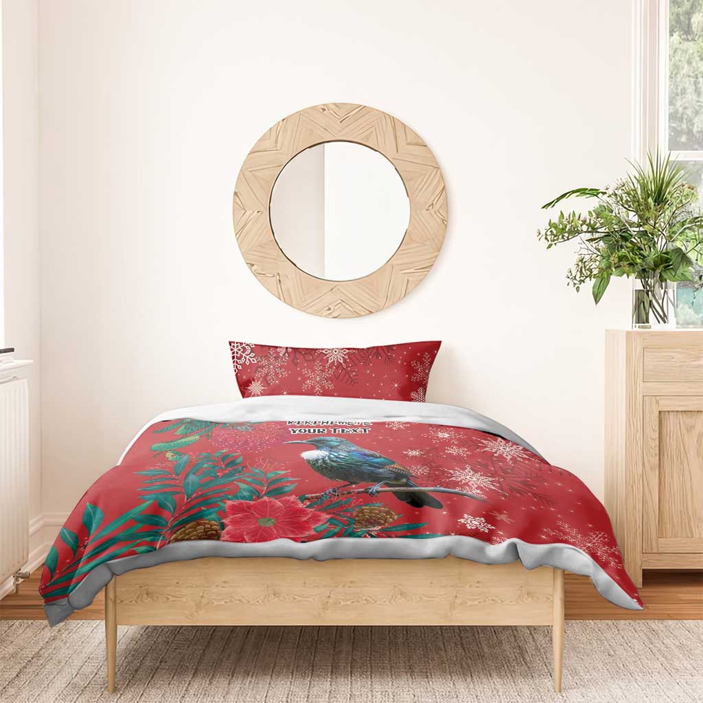 Tui Meri Kirihimete Personalised Bedding Set Pohutukawa Flowers Red Motif - Aussie Hoodie