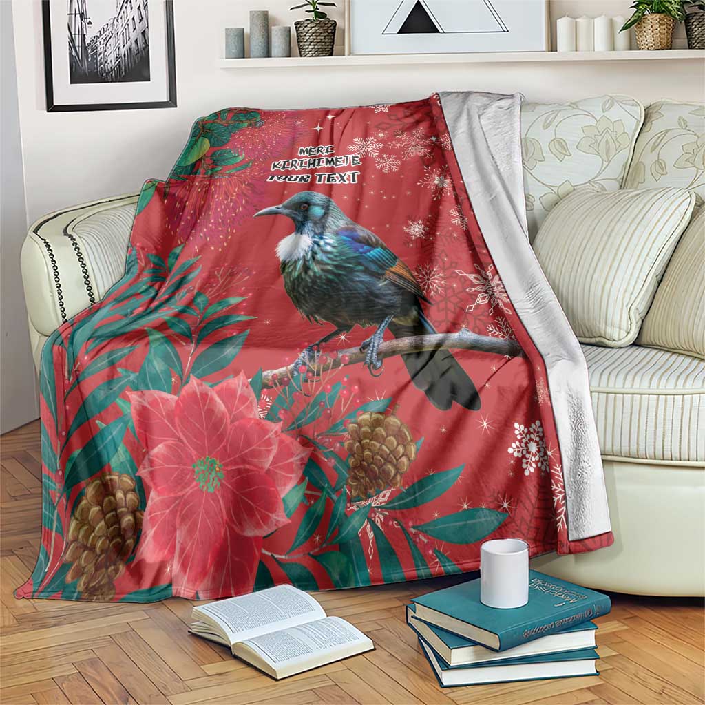 Tui Meri Kirihimete Personalised Blanket Pohutukawa Flowers Red Motif - Aussie Hoodie