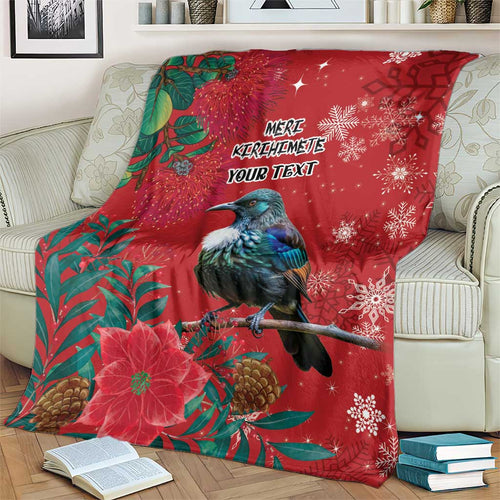 Tui Meri Kirihimete Personalised Blanket Pohutukawa Flowers Red Motif - Aussie Hoodie
