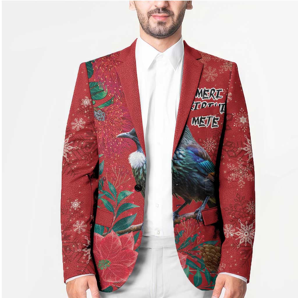Tui Meri Kirihimete Personalised Blazer Pohutukawa Flowers Red Motif - Aussie Hoodie