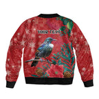 Tui Meri Kirihimete Personalised Bomber Jacket Pohutukawa Flowers Red Motif - Aussie Hoodie