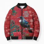 Tui Meri Kirihimete Personalised Bomber Puffer Jacket Pohutukawa Flowers Red Motif - Aussie Hoodie