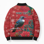 Tui Meri Kirihimete Personalised Bomber Puffer Jacket Pohutukawa Flowers Red Motif - Aussie Hoodie