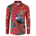 Tui Meri Kirihimete Personalised Button Sweatshirt Pohutukawa Flowers Red Motif - Aussie Hoodie