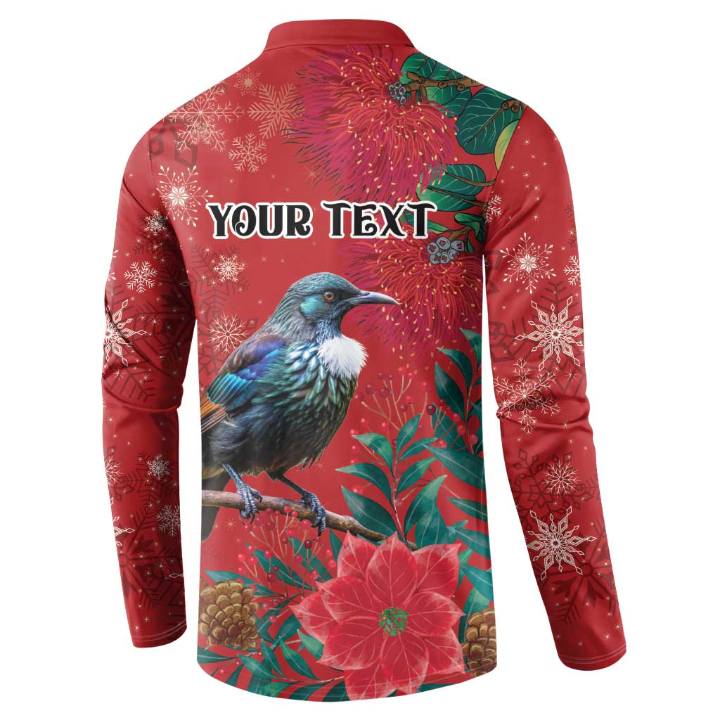 Tui Meri Kirihimete Personalised Button Sweatshirt Pohutukawa Flowers Red Motif - Aussie Hoodie