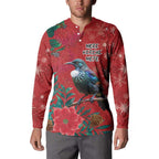 Tui Meri Kirihimete Personalised Button Sweatshirt Pohutukawa Flowers Red Motif - Aussie Hoodie