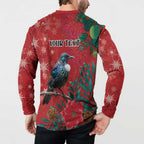 Tui Meri Kirihimete Personalised Button Sweatshirt Pohutukawa Flowers Red Motif - Aussie Hoodie