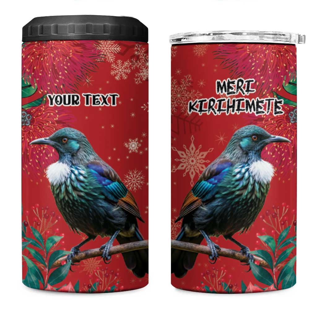 Tui Meri Kirihimete Personalised 4 in 1 Can Cooler Tumbler Pohutukawa Flowers Red Motif - Aussie Hoodie