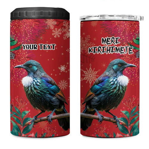 Tui Meri Kirihimete Personalised 4 in 1 Can Cooler Tumbler Pohutukawa Flowers Red Motif - Aussie Hoodie