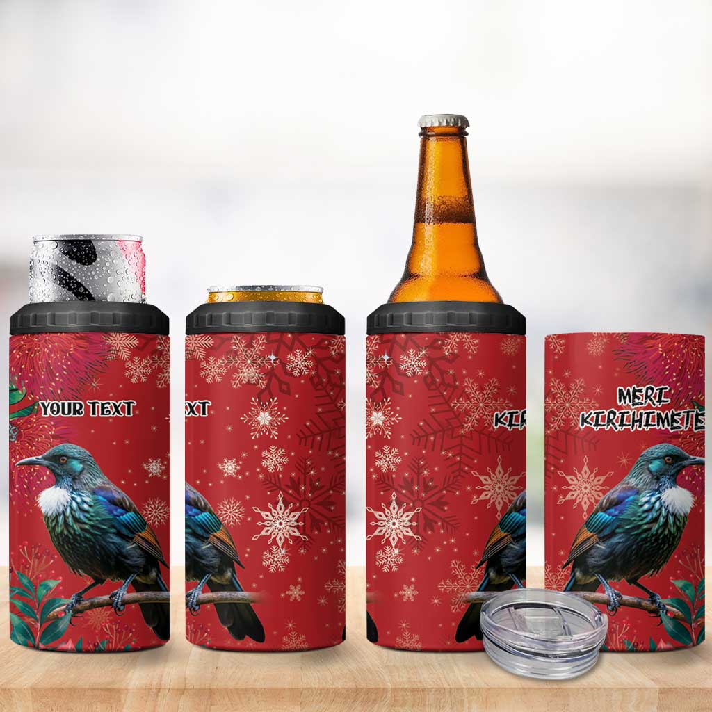 Tui Meri Kirihimete Personalised 4 in 1 Can Cooler Tumbler Pohutukawa Flowers Red Motif - Aussie Hoodie