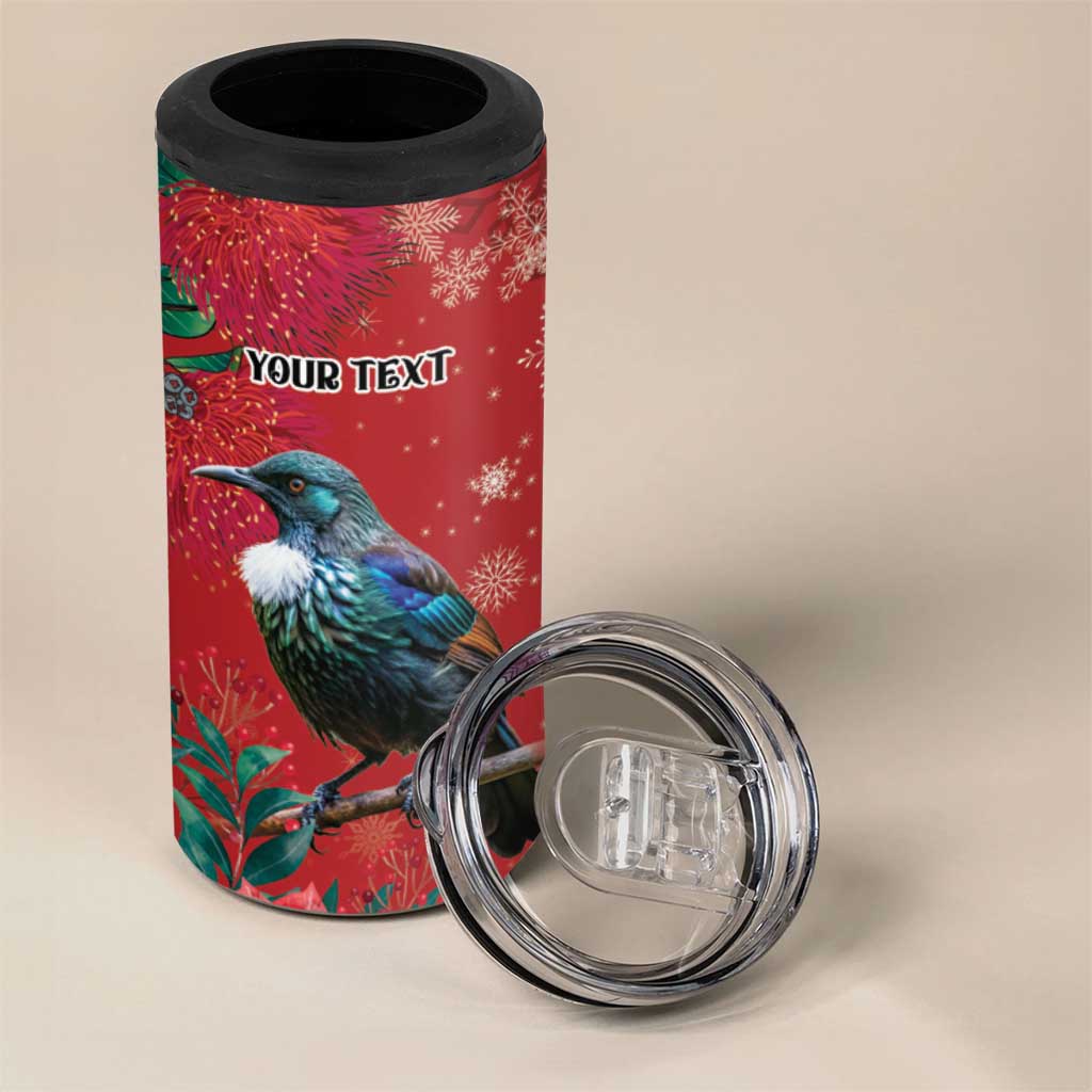 Tui Meri Kirihimete Personalised 4 in 1 Can Cooler Tumbler Pohutukawa Flowers Red Motif - Aussie Hoodie