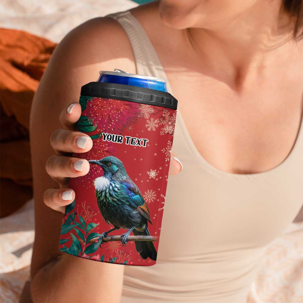 Tui Meri Kirihimete Personalised 4 in 1 Can Cooler Tumbler Pohutukawa Flowers Red Motif - Aussie Hoodie
