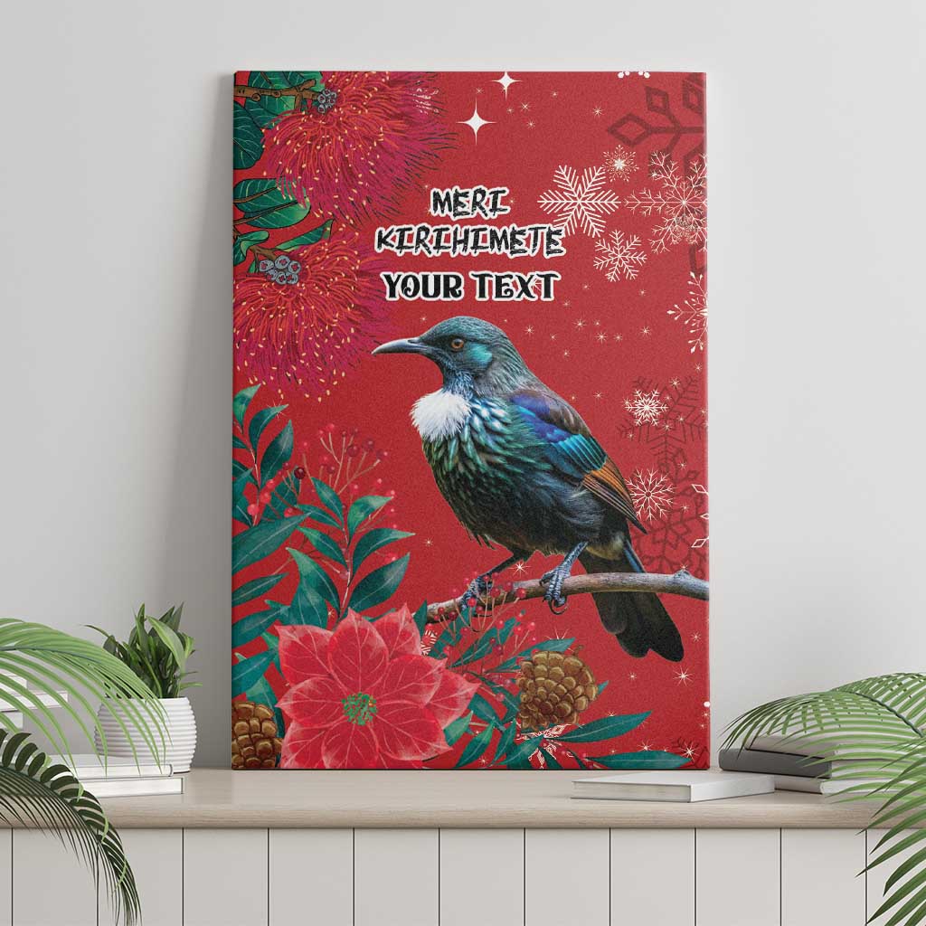 Tui Meri Kirihimete Personalised Canvas Wall Art Pohutukawa Flowers Red Motif - Aussie Hoodie