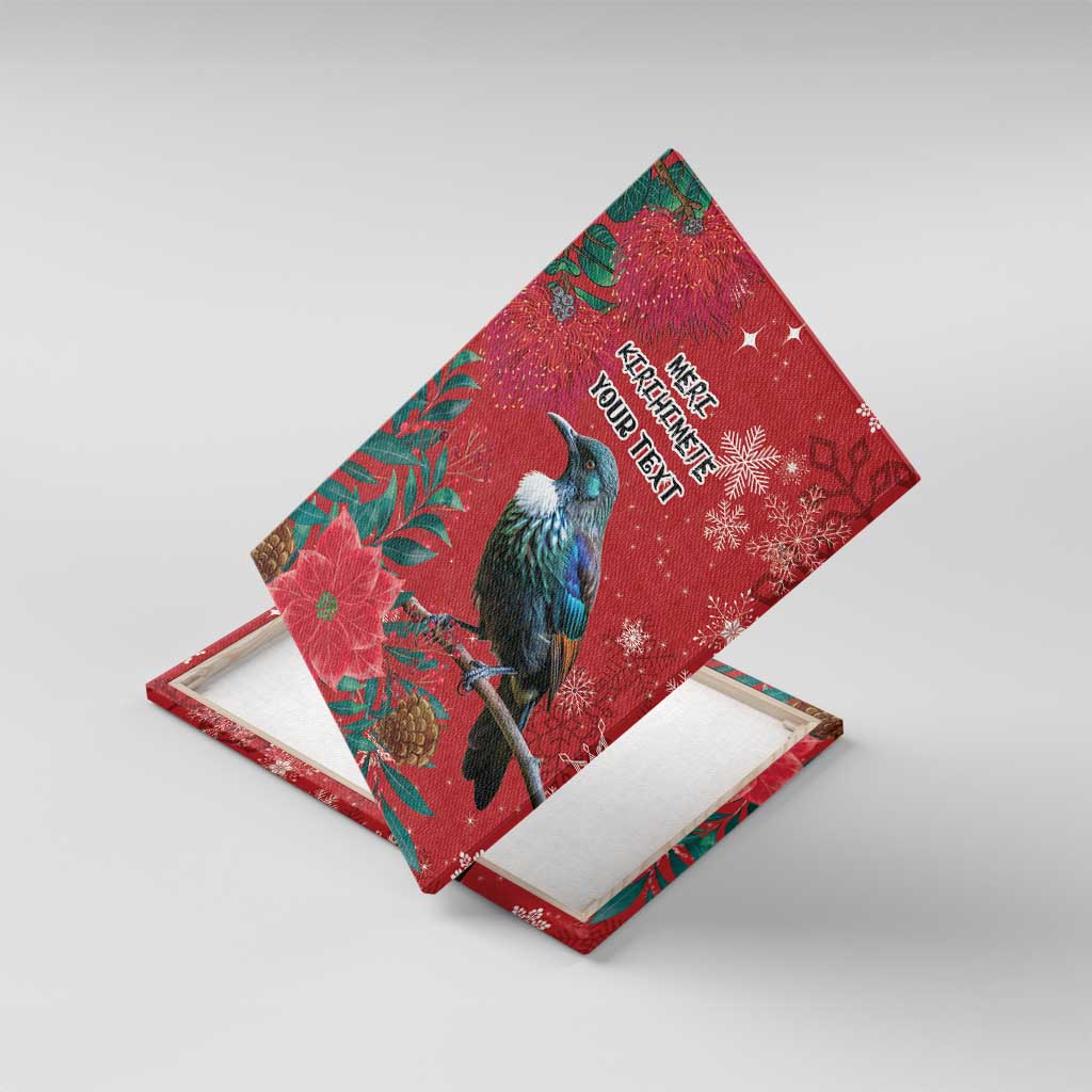 Tui Meri Kirihimete Personalised Canvas Wall Art Pohutukawa Flowers Red Motif - Aussie Hoodie