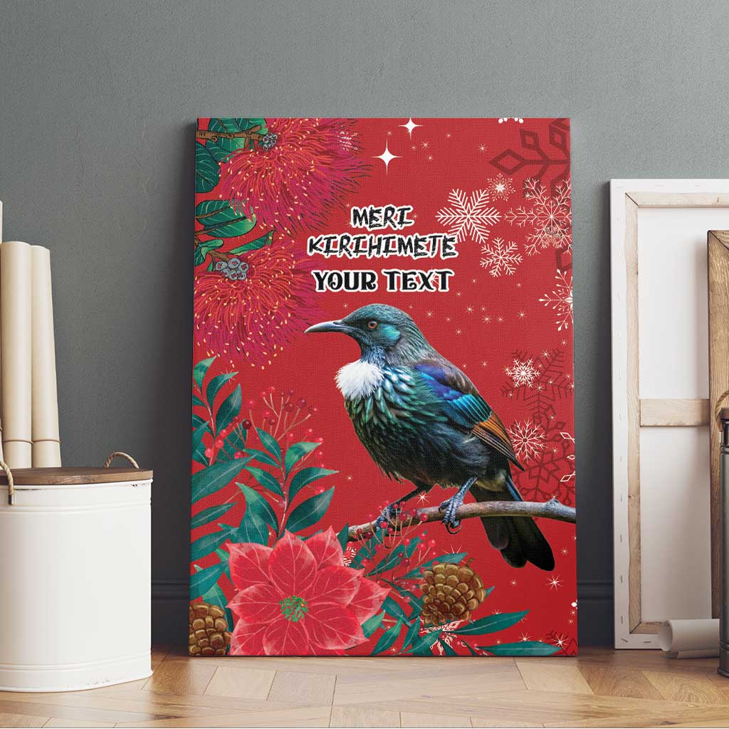 Tui Meri Kirihimete Personalised Canvas Wall Art Pohutukawa Flowers Red Motif - Aussie Hoodie