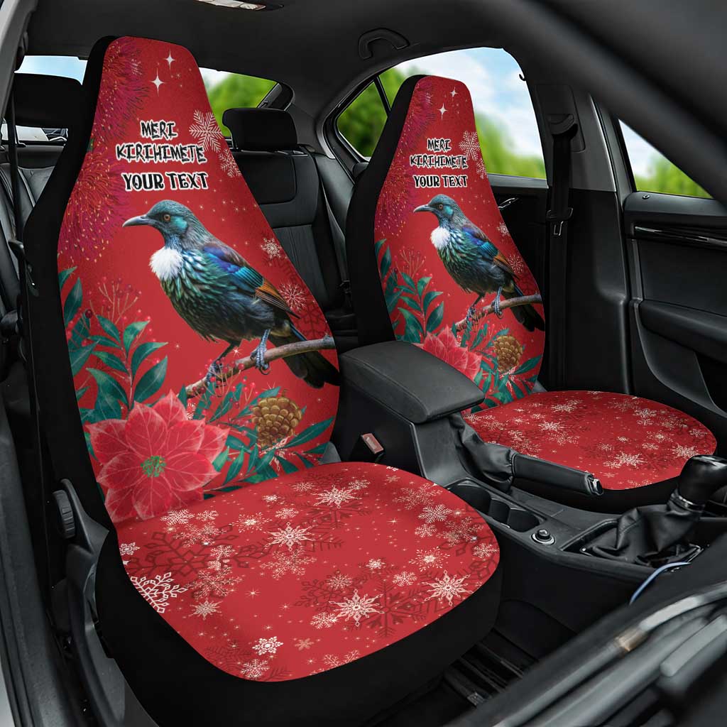 Tui Meri Kirihimete Personalised Car Seat Cover Pohutukawa Flowers Red Motif - Aussie Hoodie