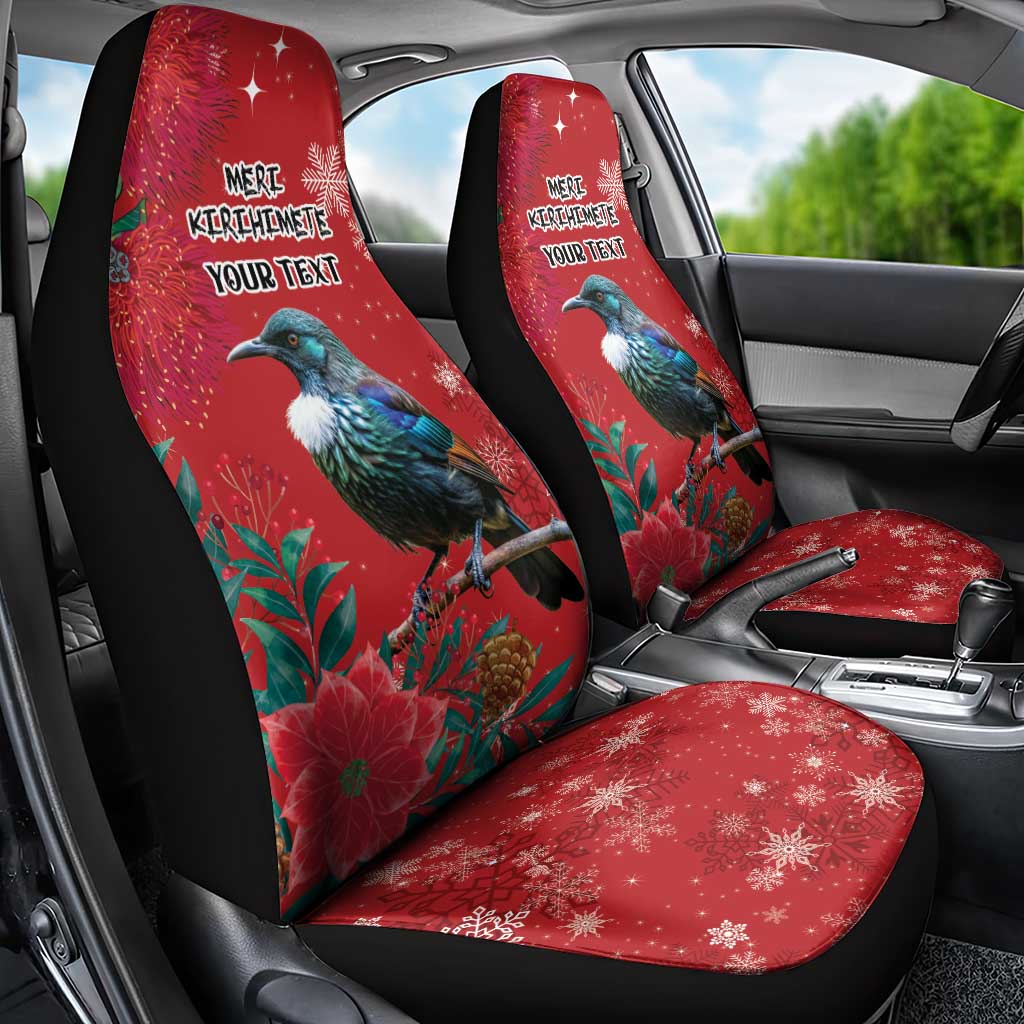 Tui Meri Kirihimete Personalised Car Seat Cover Pohutukawa Flowers Red Motif - Aussie Hoodie