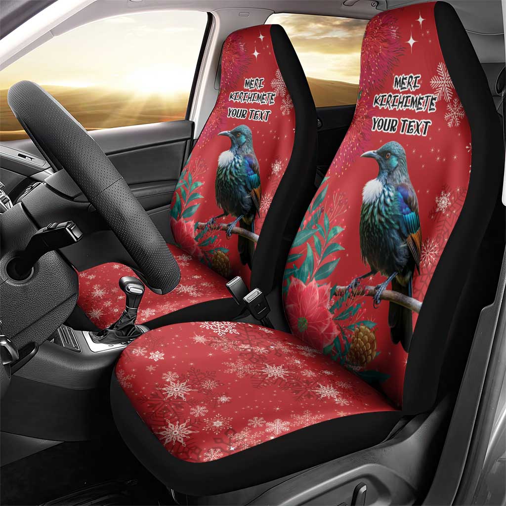 Tui Meri Kirihimete Personalised Car Seat Cover Pohutukawa Flowers Red Motif - Aussie Hoodie