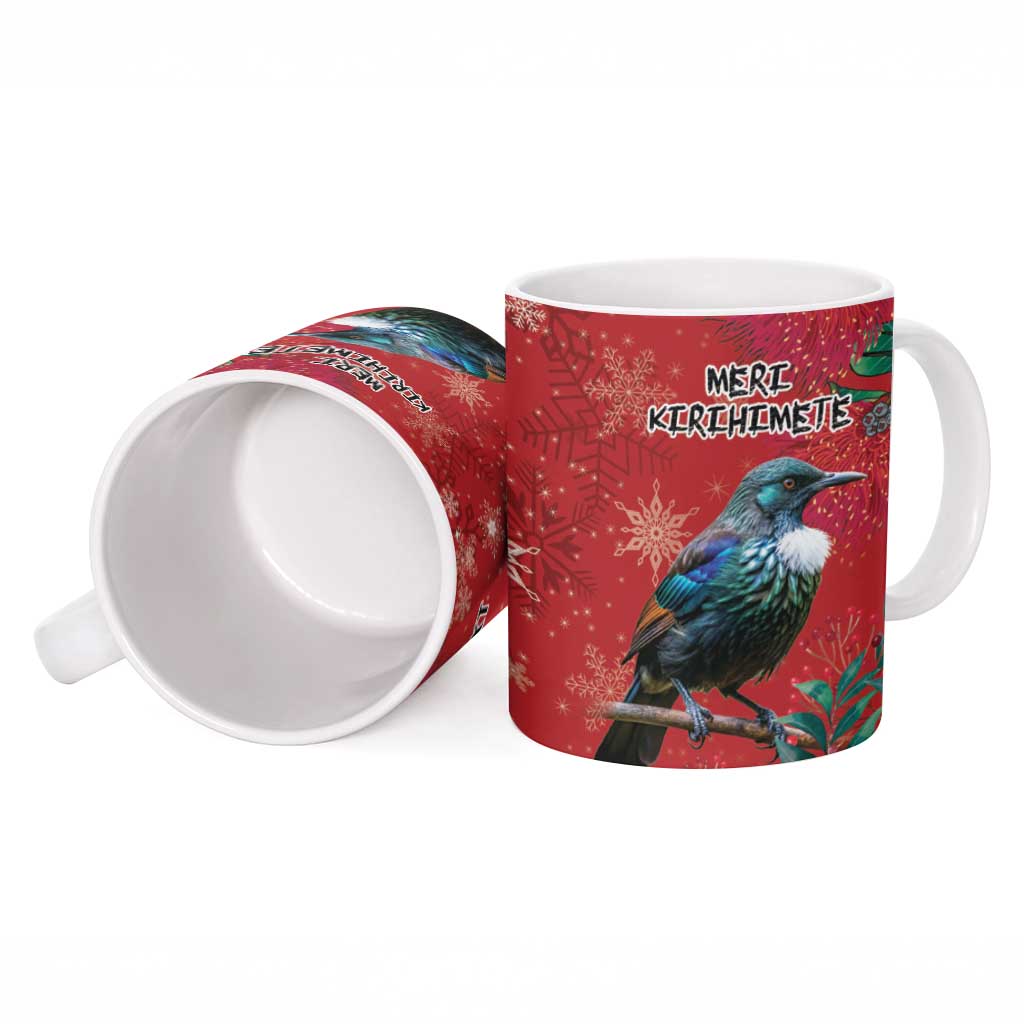 Tui Meri Kirihimete Personalised Ceramic Mug Pohutukawa Flowers Red Motif - Aussie Hoodie