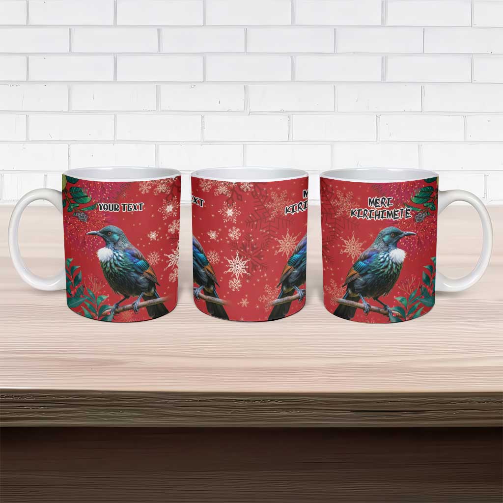 Tui Meri Kirihimete Personalised Ceramic Mug Pohutukawa Flowers Red Motif - Aussie Hoodie