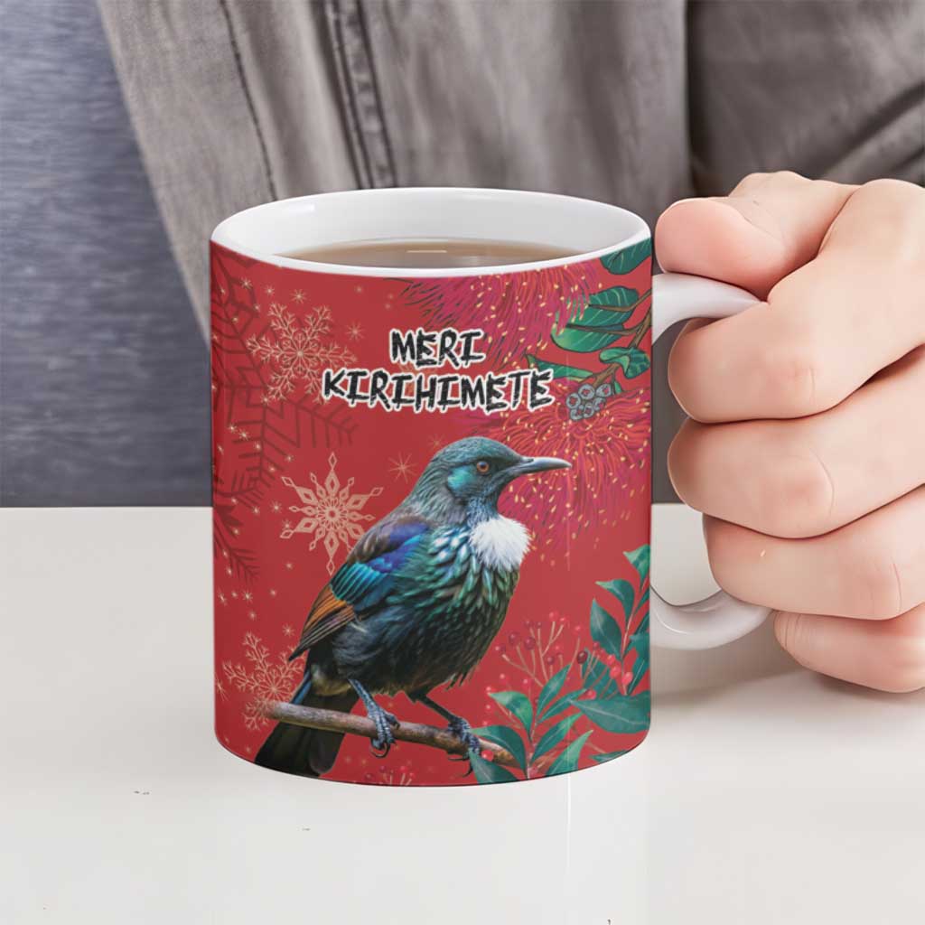 Tui Meri Kirihimete Personalised Ceramic Mug Pohutukawa Flowers Red Motif - Aussie Hoodie