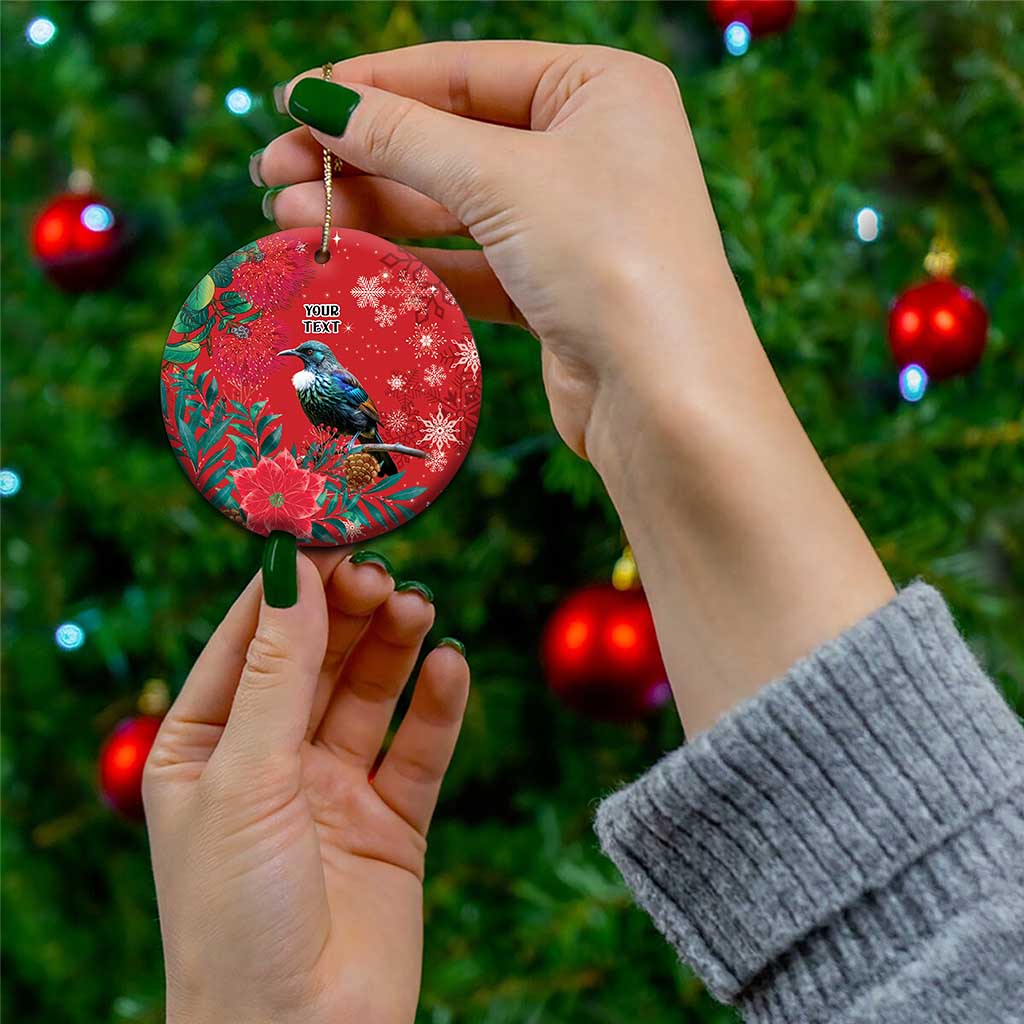 Tui Meri Kirihimete Personalised Ceramic Ornament Pohutukawa Flowers Red Motif - Aussie Hoodie