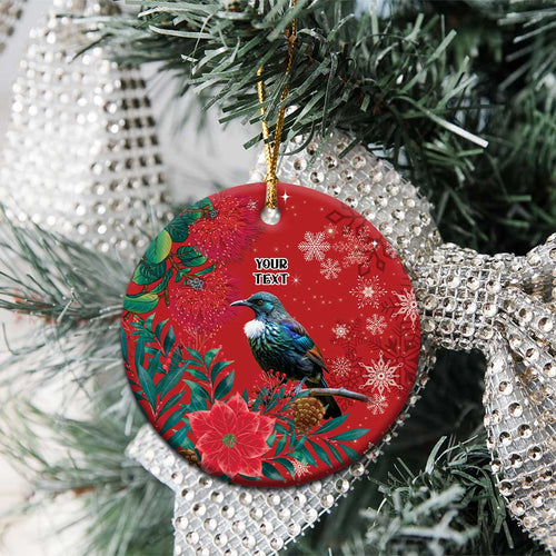 Tui Meri Kirihimete Personalised Ceramic Ornament Pohutukawa Flowers Red Motif - Aussie Hoodie