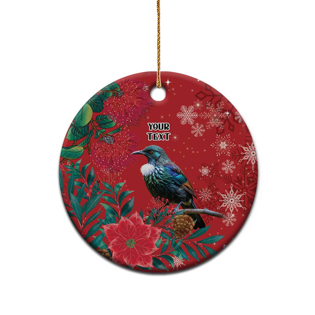 Tui Meri Kirihimete Personalised Ceramic Ornament Pohutukawa Flowers Red Motif - Aussie Hoodie