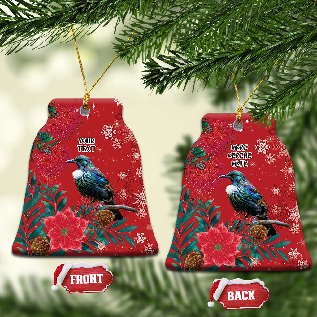 Tui Meri Kirihimete Personalised Ceramic Ornament Pohutukawa Flowers Red Motif - Aussie Hoodie