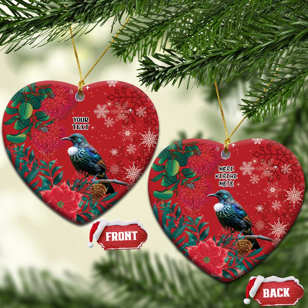 Tui Meri Kirihimete Personalised Ceramic Ornament Pohutukawa Flowers Red Motif - Aussie Hoodie