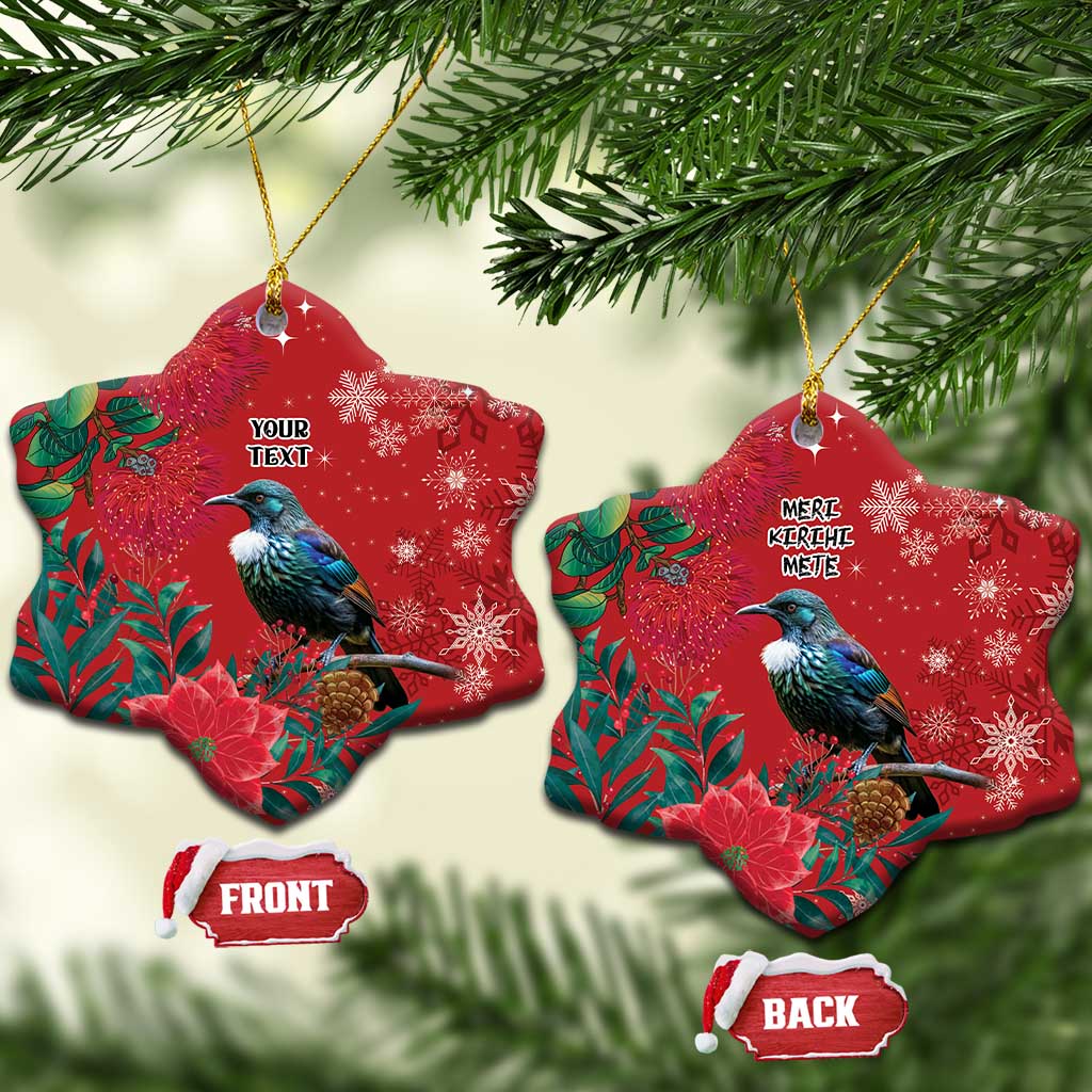 Tui Meri Kirihimete Personalised Ceramic Ornament Pohutukawa Flowers Red Motif - Aussie Hoodie