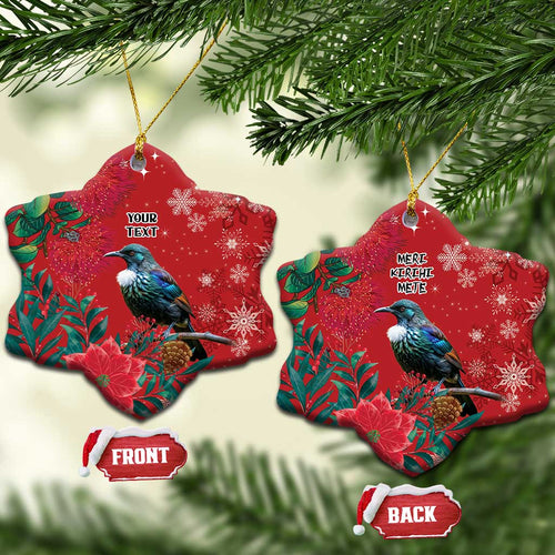 Tui Meri Kirihimete Personalised Ceramic Ornament Pohutukawa Flowers Red Motif - Aussie Hoodie