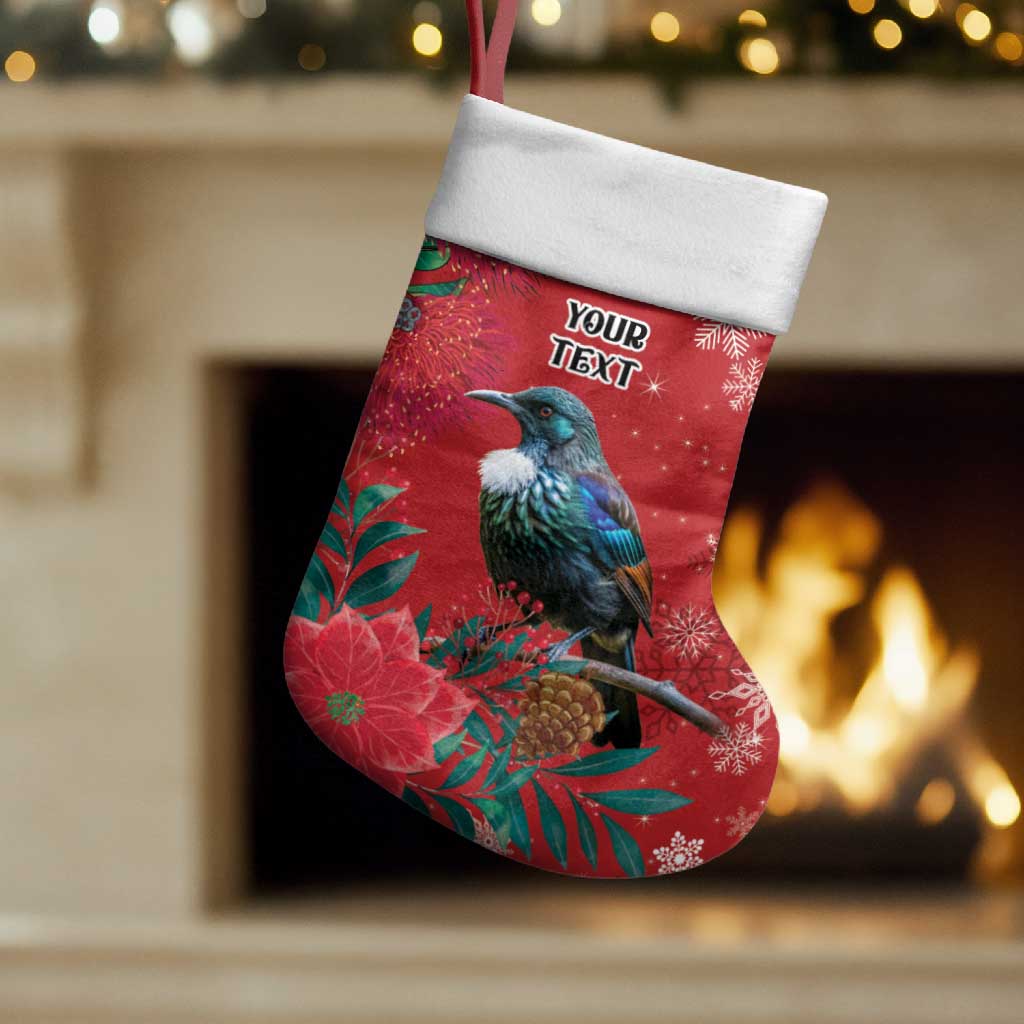 Tui Meri Kirihimete Personalised Christmas Stocking Pohutukawa Flowers Red Motif - Aussie Hoodie