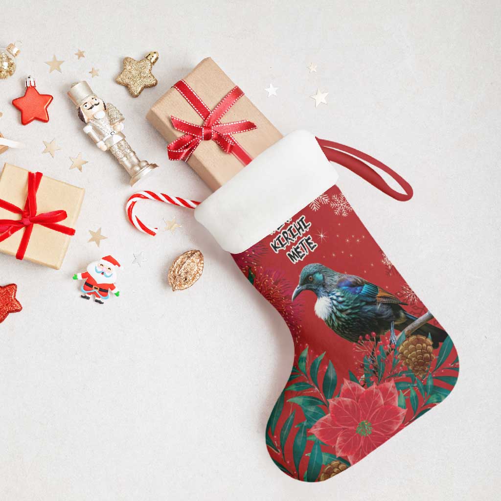 Tui Meri Kirihimete Personalised Christmas Stocking Pohutukawa Flowers Red Motif - Aussie Hoodie