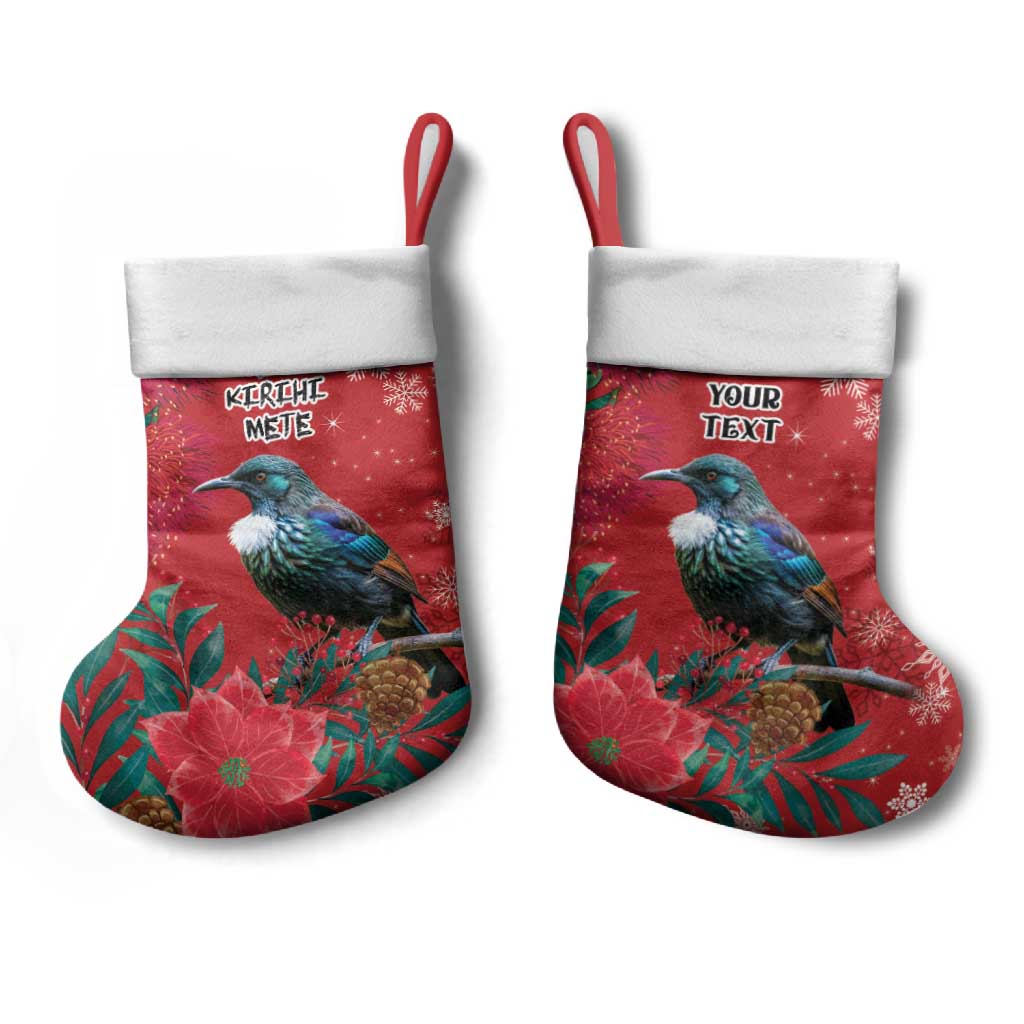 Tui Meri Kirihimete Personalised Christmas Stocking Pohutukawa Flowers Red Motif - Aussie Hoodie