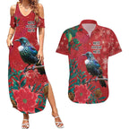 Tui Meri Kirihimete Personalised Couples Matching Summer Maxi Dress and Hawaiian Shirt Pohutukawa Flowers Red Motif - Aussie Hoodie