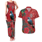 Tui Meri Kirihimete Personalised Couples Matching Tank Maxi Dress and Hawaiian Shirt Pohutukawa Flowers Red Motif - Aussie Hoodie