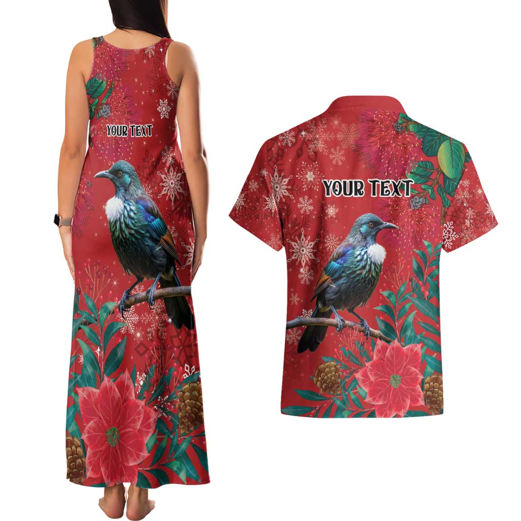 Tui Meri Kirihimete Personalised Couples Matching Tank Maxi Dress and Hawaiian Shirt Pohutukawa Flowers Red Motif - Aussie Hoodie