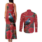 Tui Meri Kirihimete Personalised Couples Matching Tank Maxi Dress and Long Sleeve Button Shirt Pohutukawa Flowers Red Motif - Aussie Hoodie