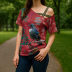Tui Meri Kirihimete Personalised Cross Shoulder Shirt Pohutukawa Flowers Red Motif - Aussie Hoodie